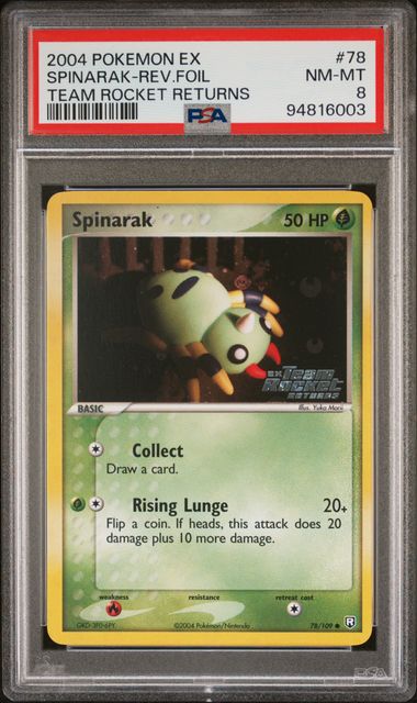 Spinarak 78/109 EX: Team Rocket Returns Reverse Foil PSA 8 94816003