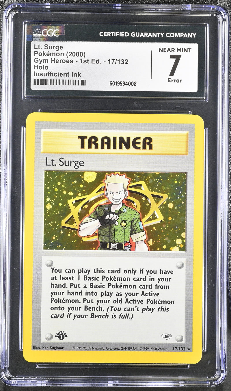 Lt. Surge 17/132 1st Edition Ink Error Gym Heroes CGC 7 6019594008