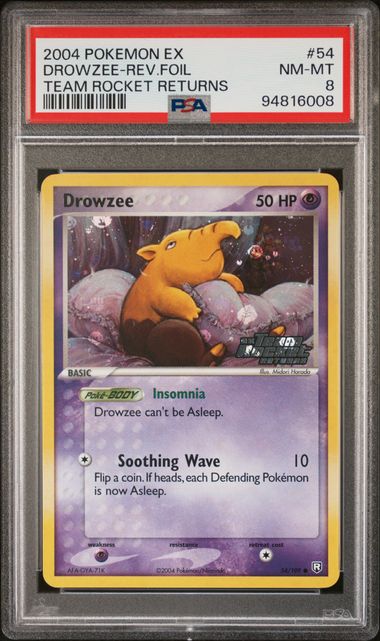 Drowzee 54/109 EX: Team Rocket Returns Reverse Foil PSA 8 94816008