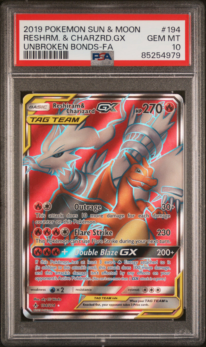 Reshiram & Charizard GX Tag Team 194/214 Unbroken Bonds PSA 10 85254979