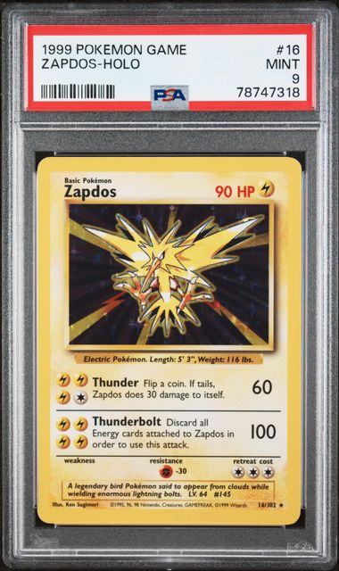 Zapdos 16/102 Base Set Unlimited PSA 9 78747318